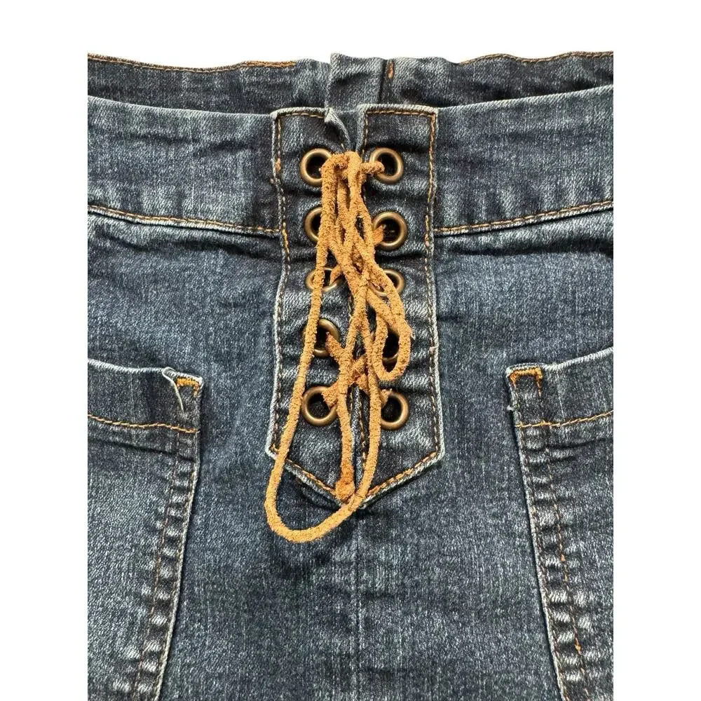 Justice Girls 14 Dark Wash Stretch Denim Lace Up Mini Skirt Skort Y2K Preppy